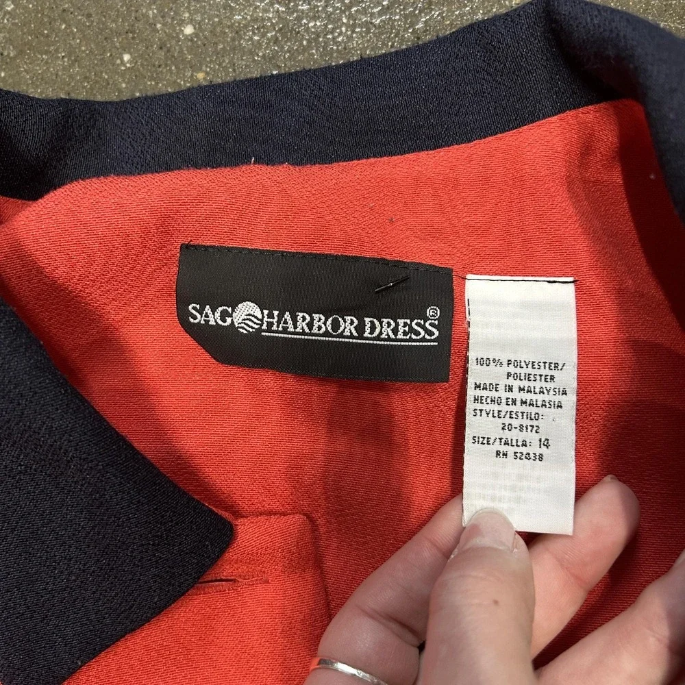 Sag Harbor‎ Dress Jacket Womens 14 Red Navy Contrast Collar Cropped Button Front